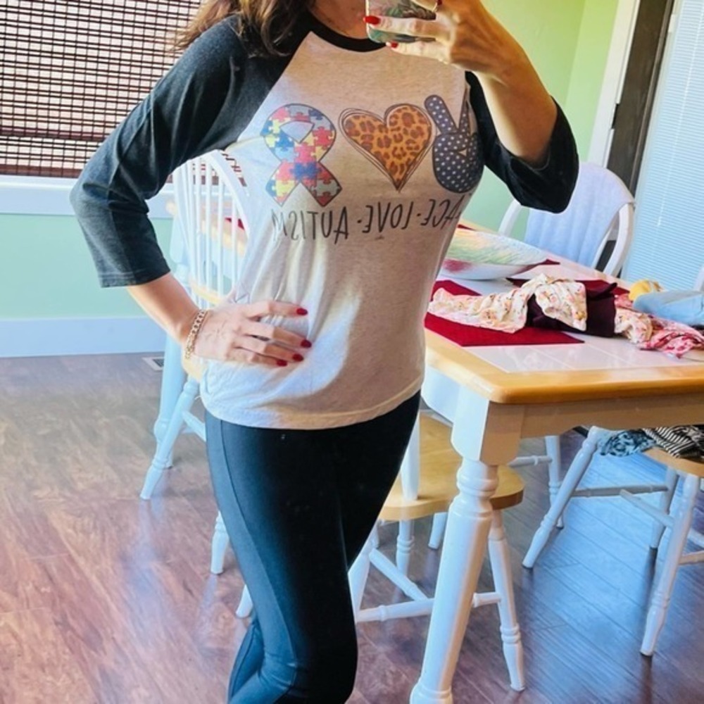 Bella + Canvas Peace Love Autism raglan T shirt top S